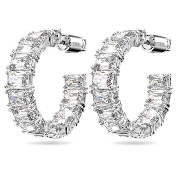 Matrix hoop earrings Octagon cut, White, Rhodium plated - Image 4