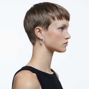 Matrix hoop earrings Octagon cut, White, Rhodium plated