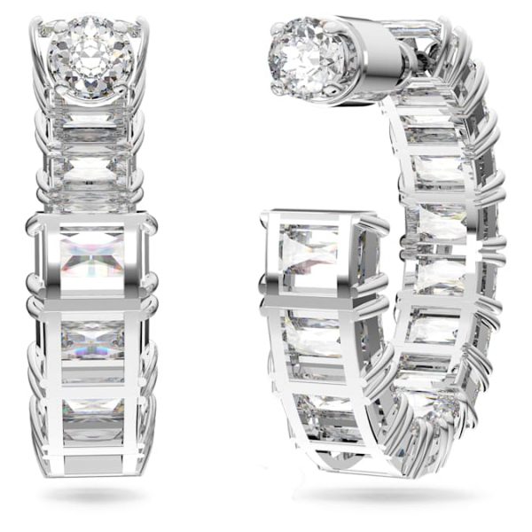 Matrix hoop earrings Octagon cut, White, Rhodium plated - Image 5