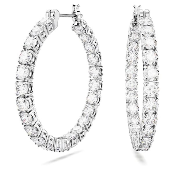 Matrix hoop earrings Round cut, White, Rhodium plated - Image 2