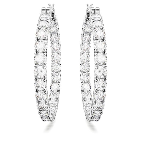 Matrix hoop earrings Round cut, White, Rhodium plated - Image 3