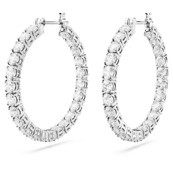 Matrix hoop earrings Round cut, White, Rhodium plated - Image 4