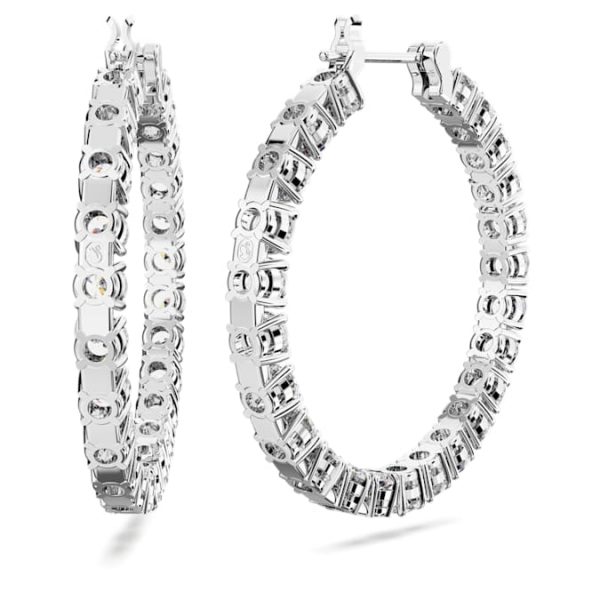 Matrix hoop earrings Round cut, White, Rhodium plated - Image 5