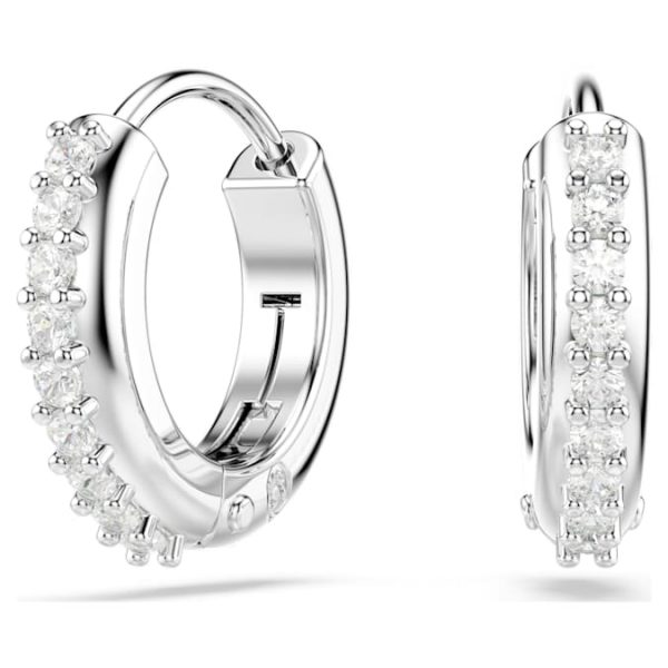 Matrix hoop earrings Round cut, White, Rhodium plated - Image 2