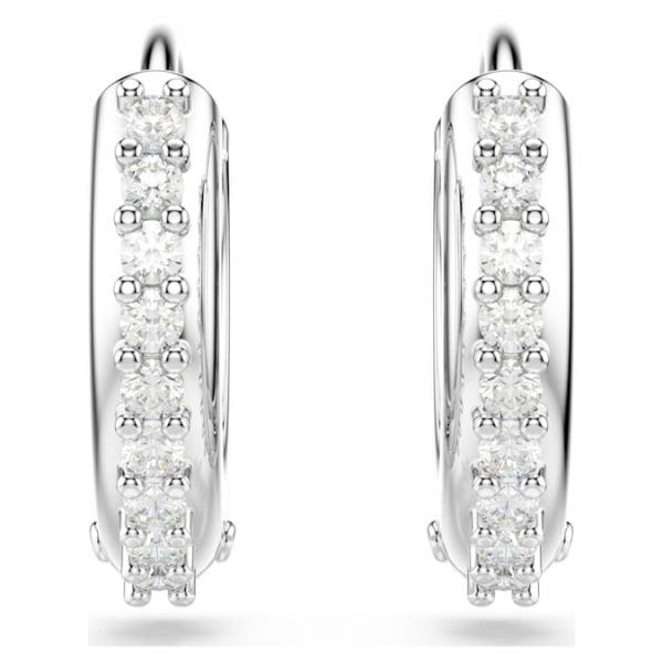 Matrix hoop earrings Round cut, White, Rhodium plated - Image 3