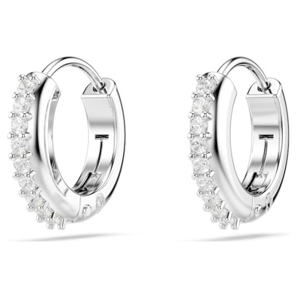Matrix hoop earrings Round cut, White, Rhodium plated - Image 4