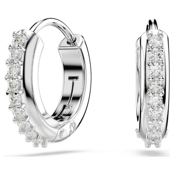 Matrix hoop earrings Round cut, White, Rhodium plated - Image 6