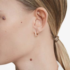 Matrix hoop earrings Round cut, White, Rose gold-tone plated