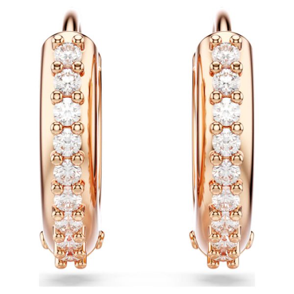 Matrix hoop earrings Round cut, White, Rose gold-tone plated - Image 3