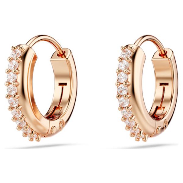 Matrix hoop earrings Round cut, White, Rose gold-tone plated - Image 4
