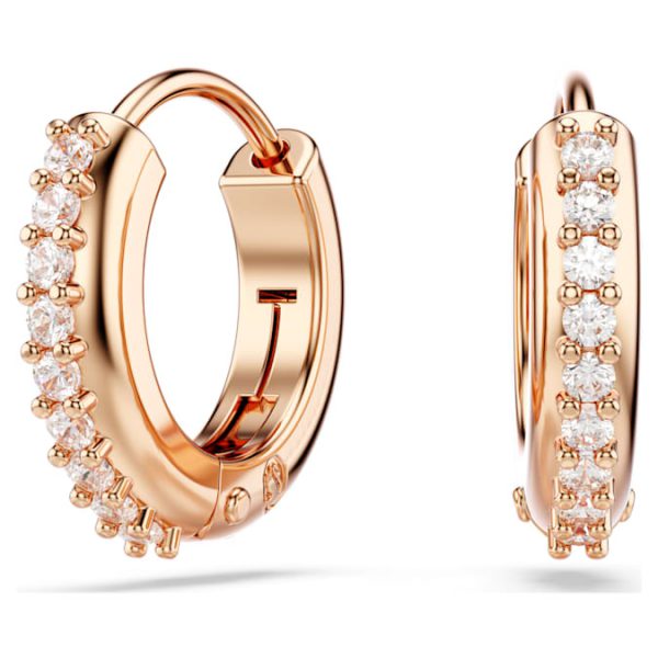 Matrix hoop earrings Round cut, White, Rose gold-tone plated - Image 6