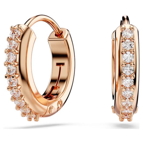 Matrix hoop earrings Round cut, White, Rose gold-tone plated - Image 7