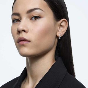 Matrix hoop earrings White, Rhodium plated