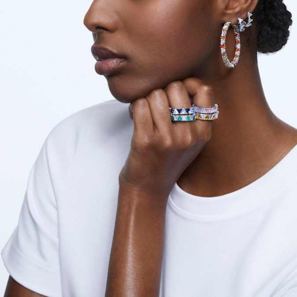 Matrix hoop earrings White, Rhodium plated - Image 7