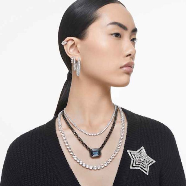 Matrix hoop earrings White, Rhodium plated - Image 8