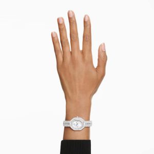 Matrix octagon watch Baguette cut, Metal bracelet, Silver tone, Stainless steel