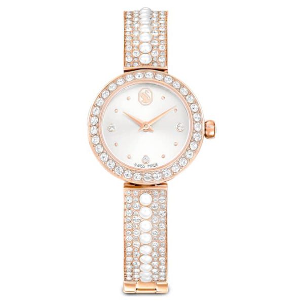 Matrix pearl bangle bangle watch Swiss Made, Crystal bracelet, White, Rose gold-tone finish - Image 2