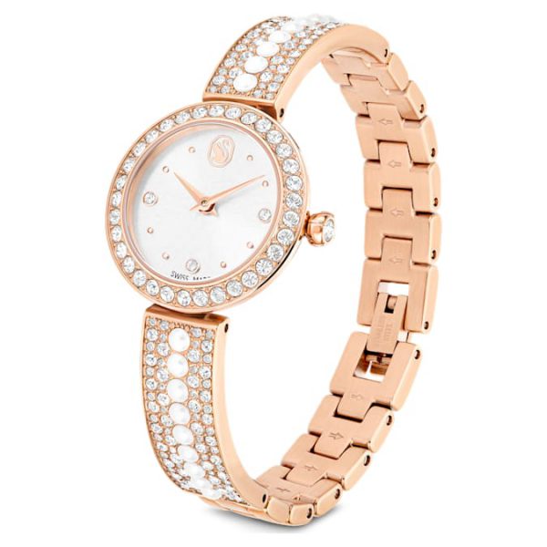 Matrix pearl bangle bangle watch Swiss Made, Crystal bracelet, White, Rose gold-tone finish - Image 3