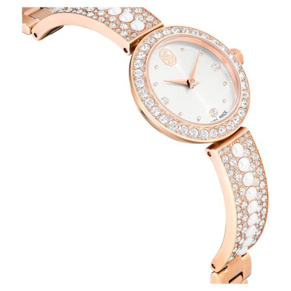 Matrix pearl bangle bangle watch Swiss Made, Crystal bracelet, White, Rose gold-tone finish - Image 6