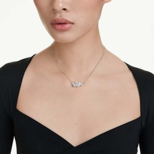Matrix pendant Baguette cut, Knot, White, Rhodium plated