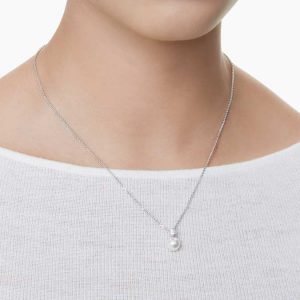 Matrix pendant Crystal pearl, Round cut, White, Rhodium plated