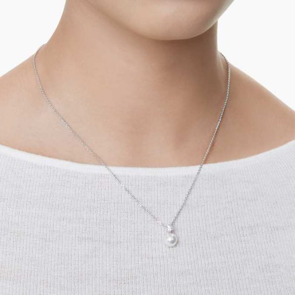 Matrix pendant Crystal pearl, Round cut, White, Rhodium plated