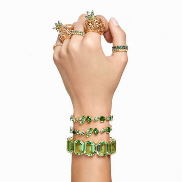 Matrix ring Baguette cut, Green, Gold-tone plated - Image 6