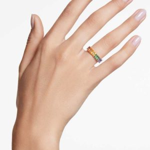 Matrix ring Baguette cut, Multicolored, Gold-tone plated