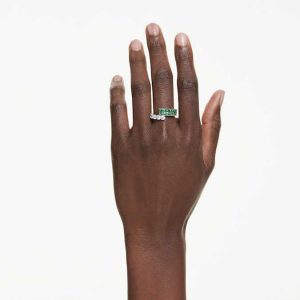 Matrix ring Mixed cuts, Green, Rhodium plated
