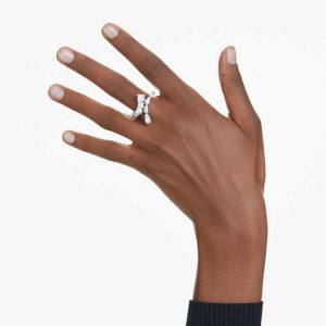 Matrix ring Mixed cuts, White, Rhodium plated