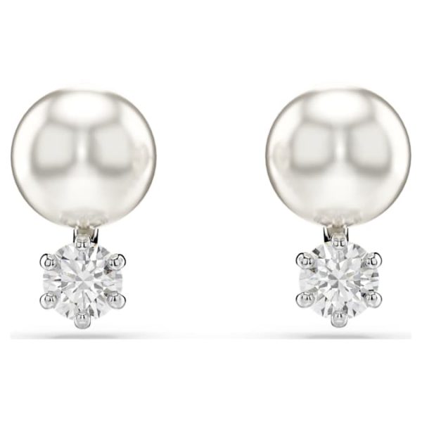 Matrix stud earrings Crystal pearl, Round cut, White, Rhodium plated - Image 2