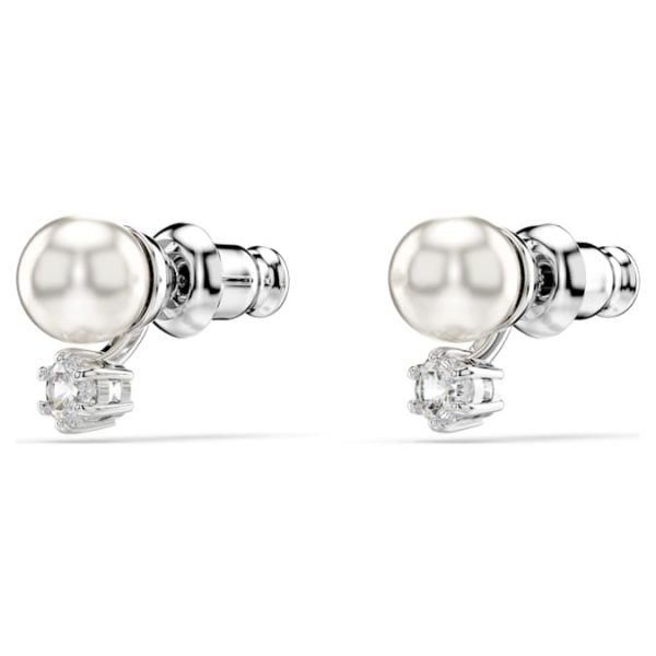 Matrix stud earrings Crystal pearl, Round cut, White, Rhodium plated - Image 4