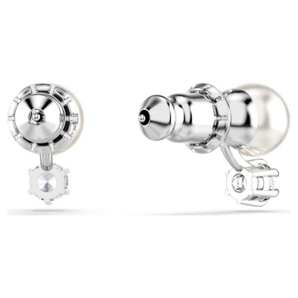 Matrix stud earrings Crystal pearl, Round cut, White, Rhodium plated - Image 5