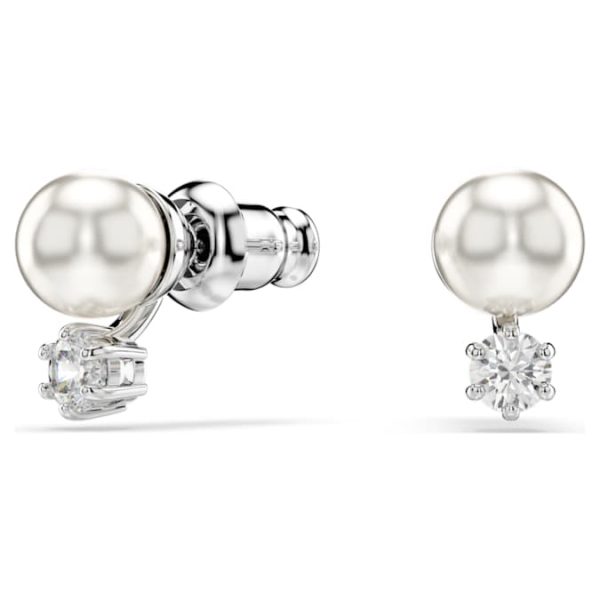 Matrix stud earrings Crystal pearl, Round cut, White, Rhodium plated - Image 6