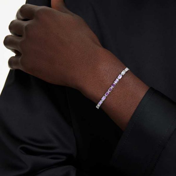 Matrix Tennis bracelet Baguette cut, Purple, Rhodium plated - Image 7