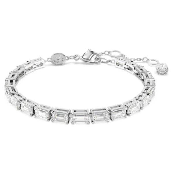 Matrix Tennis bracelet Baguette cut, White, Rhodium plated - Image 2