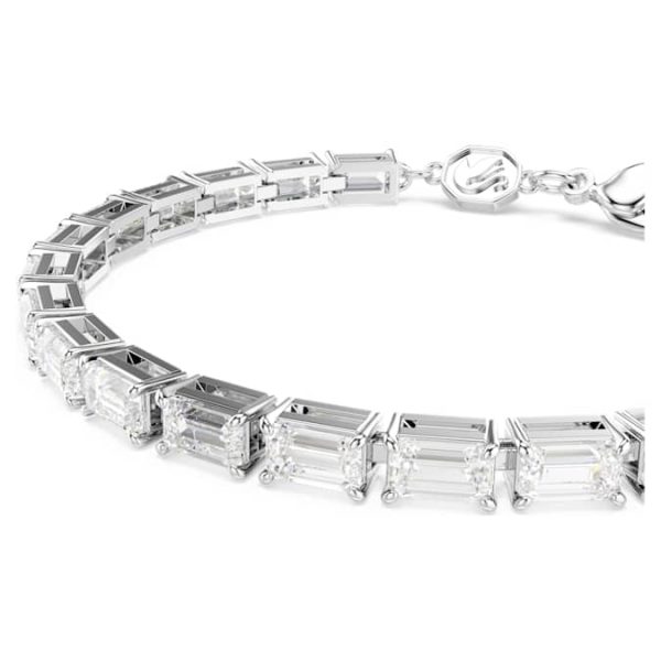 Matrix Tennis bracelet Baguette cut, White, Rhodium plated - Image 5