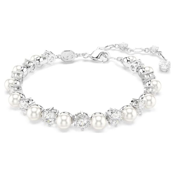 Matrix Tennis bracelet Crystal pearl, Round cut, White, Rhodium plated - Image 2
