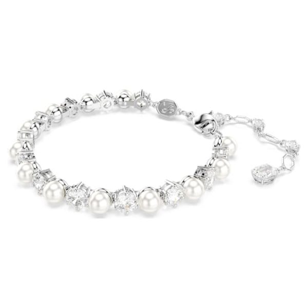 Matrix Tennis bracelet Crystal pearl, Round cut, White, Rhodium plated - Image 3