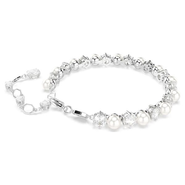 Matrix Tennis bracelet Crystal pearl, Round cut, White, Rhodium plated - Image 5