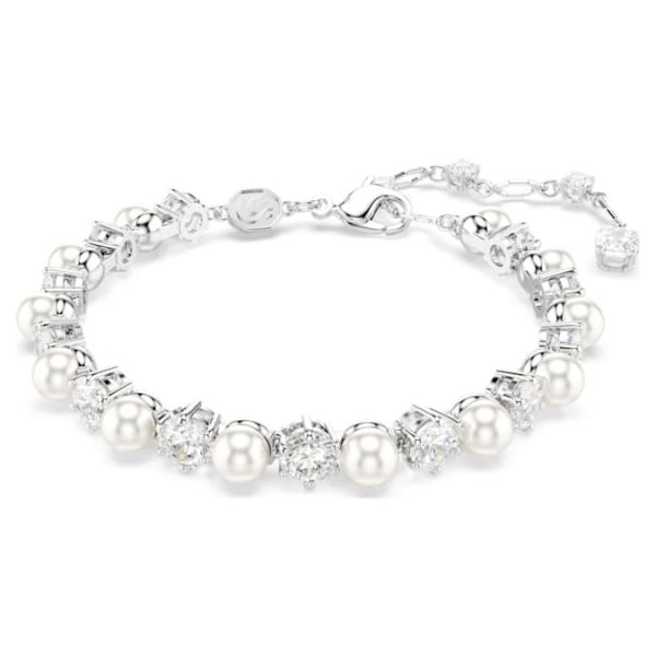 Matrix Tennis bracelet Crystal pearl, Round cut, White, Rhodium plated - Image 7