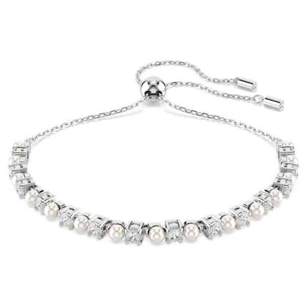 Matrix Tennis bracelet Crystal pearl, Round cut, White, Rhodium plated - Image 2