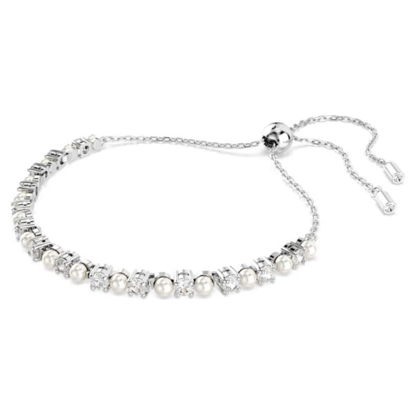 Matrix Tennis bracelet Crystal pearl, Round cut, White, Rhodium plated - Image 3