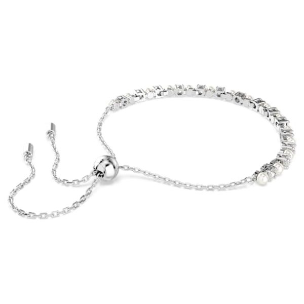Matrix Tennis bracelet Crystal pearl, Round cut, White, Rhodium plated - Image 5