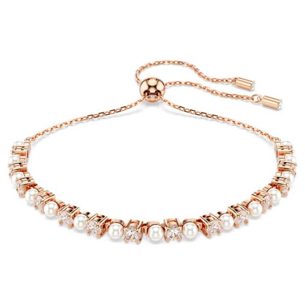 Matrix Tennis bracelet Crystal pearl, Round cuts, White, Rose gold-tone plated - Image 2
