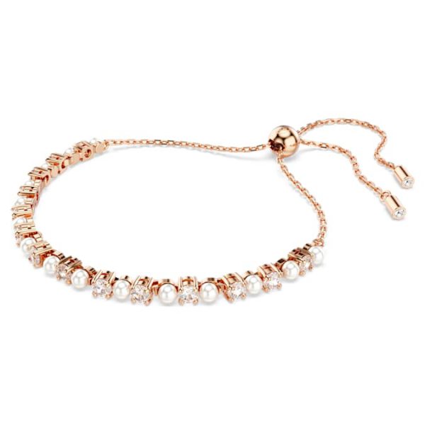 Matrix Tennis bracelet Crystal pearl, Round cuts, White, Rose gold-tone plated - Image 3