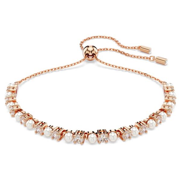 Matrix Tennis bracelet Crystal pearl, Round cuts, White, Rose gold-tone plated - Image 6