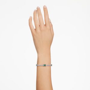 Matrix Tennis bracelet Mixed cuts, Green, Rhodium plated