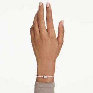 Matrix Tennis bracelet Mixed cuts, White, Rose gold-tone plated