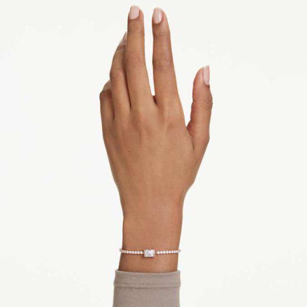 Matrix Tennis bracelet Mixed cuts, White, Rose gold-tone plated